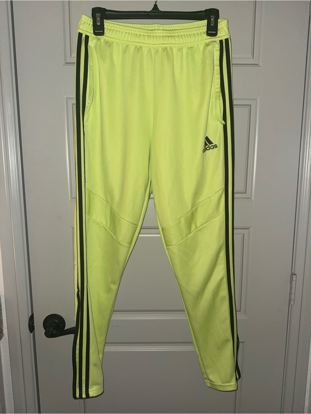 adidas Men’s Neon Green Track Joggers with Black Stripes